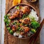 Air Fryer Chicken Thighs Teriyaki recipe, served and ready to eat, easy homemade dinner