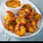Air Fryer Coconut Shrimp Sauce recipe, served and ready to eat, easy homemade dinner
