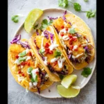 Air Fryer Cod Fish Tacos recipe, served and ready to eat, easy homemade dish