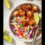 Air Fryer Fish Taco Bowl Low Carb recipe, served and ready to eat, easy homemade dish