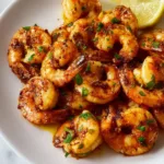 Air Fryer Garlic Butter Shrimp recipe, served and ready to eat, easy homemade dinner