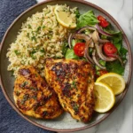 Air Fryer Greek Chicken Lemon Herb recipe, served and ready to eat, easy homemade dish