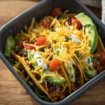 Air Fryer Ground Turkey Taco Bowl recipe, served and ready to eat, easy homemade dinner