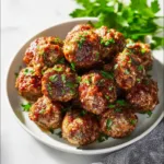 Air Fryer Italian Meatballs recipe, served and ready to eat, easy homemade dinner