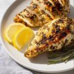 Air Fryer Lemon Herb Chicken Breast recipe, served and ready to eat, easy homemade dinner