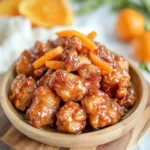 Air Fryer Orange Chicken recipe, served and ready to eat, easy homemade dinner