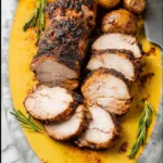 Air Fryer Pork Tenderloin recipe, served and ready to eat, easy homemade dinner