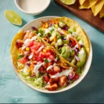 Air Fryer Salmon Taco Bowl recipe, served and ready to eat, easy homemade dish