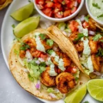 Air Fryer Shrimp Tacos Cilantro Lime recipe, served and ready to eat, easy homemade dish