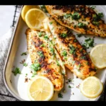 Air Fryer Tilapia Lemon Garlic recipe, served and ready to eat, easy homemade dinner