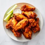 Crispy Air Fryer Buffalo Wings recipe, served and ready to eat, easy homemade dinner