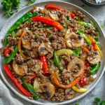 Ground Beef Stir Fry Vegetables recipe, served and ready to eat, easy homemade dinner