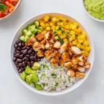High Protein Chicken Bowl recipe, served and ready to eat, easy homemade dinner