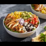 High Protein Chicken Bowl Chipotle Style recipe, served and ready to eat, easy homemade dish