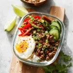 High Protein Ground Turkey Rice Bowl recipe, served and ready to eat, easy homemade dinner