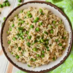 INSTANT POT MATAR PULAO PEA PULAO recipe, served and ready to eat, easy homemade dinner