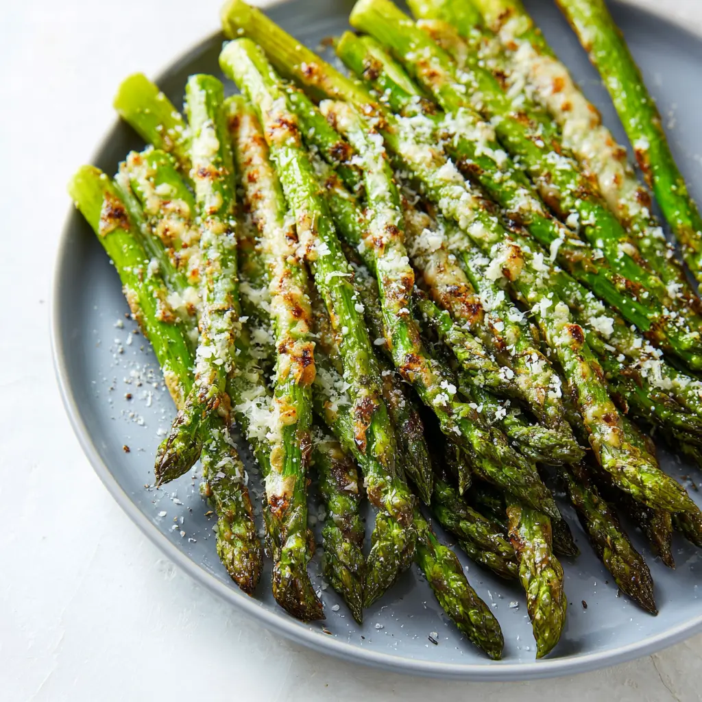 Air Fryer Asparagus Parmesan Made Crispy and Irresistible 6 Air Fryer Asparagus Parmesan recipe, served and ready to eat, easy homemade dinner