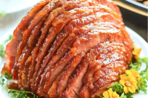 Air Fryer Brown Sugar Ham recipe served and ready to eat easy homemade dinner