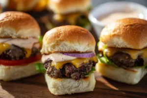 Air Fryer Cheeseburger Sliders recipe, served and ready to eat, easy homemade dinner