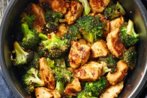 Air Fryer Chicken and Broccoli: Crispy, Comforting Dinner Air Fryer Chicken and Broccoli recipe, served and ready to eat, easy homemade dinner