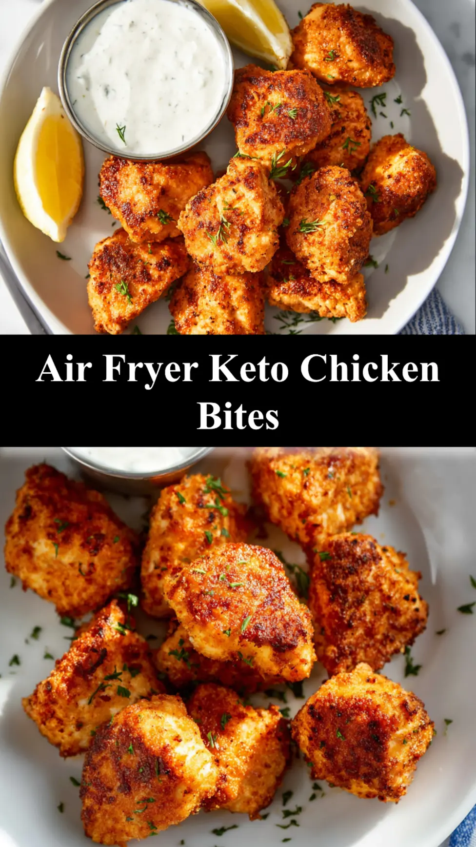 Air fryer chicken bites keto no breading, served and ready to eat  easy homemade dinner