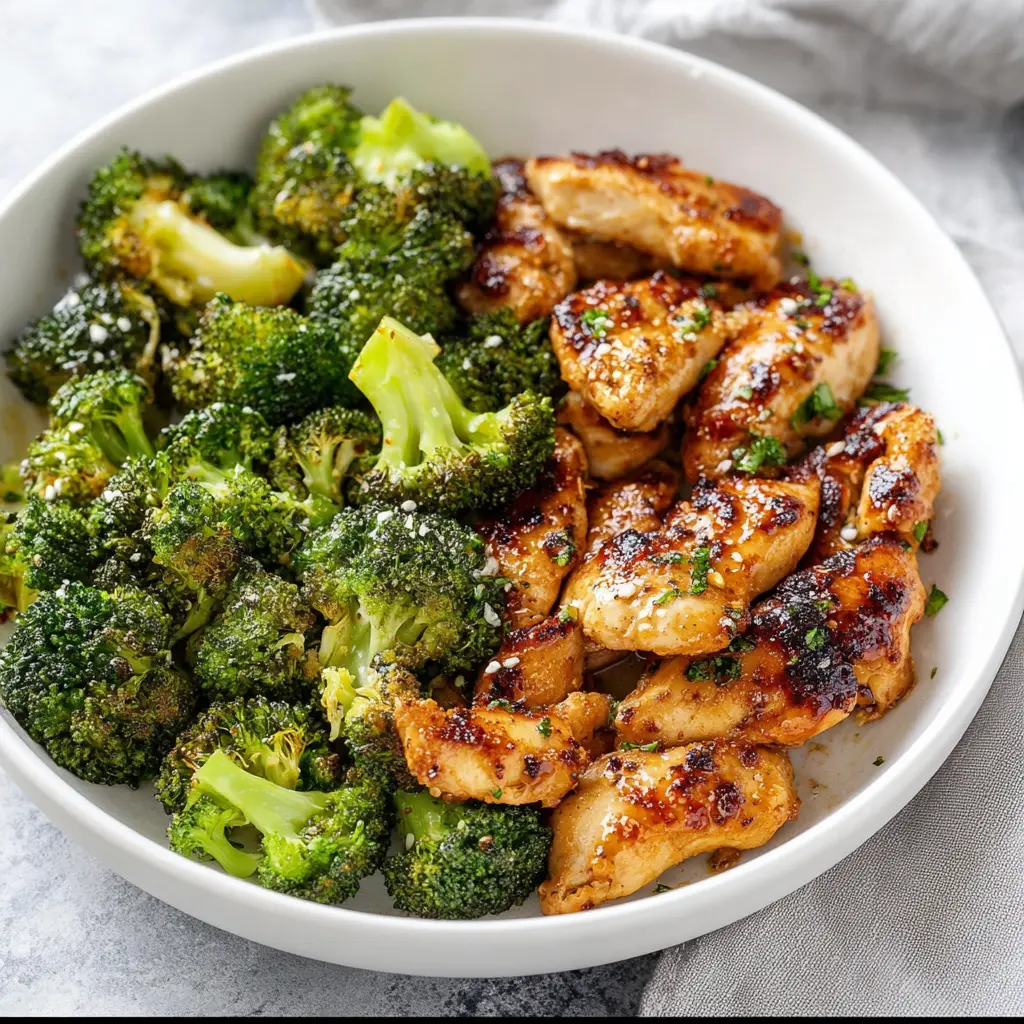 Air Fryer Chicken Broccoli recipe, served and ready to eat, easy homemade dish