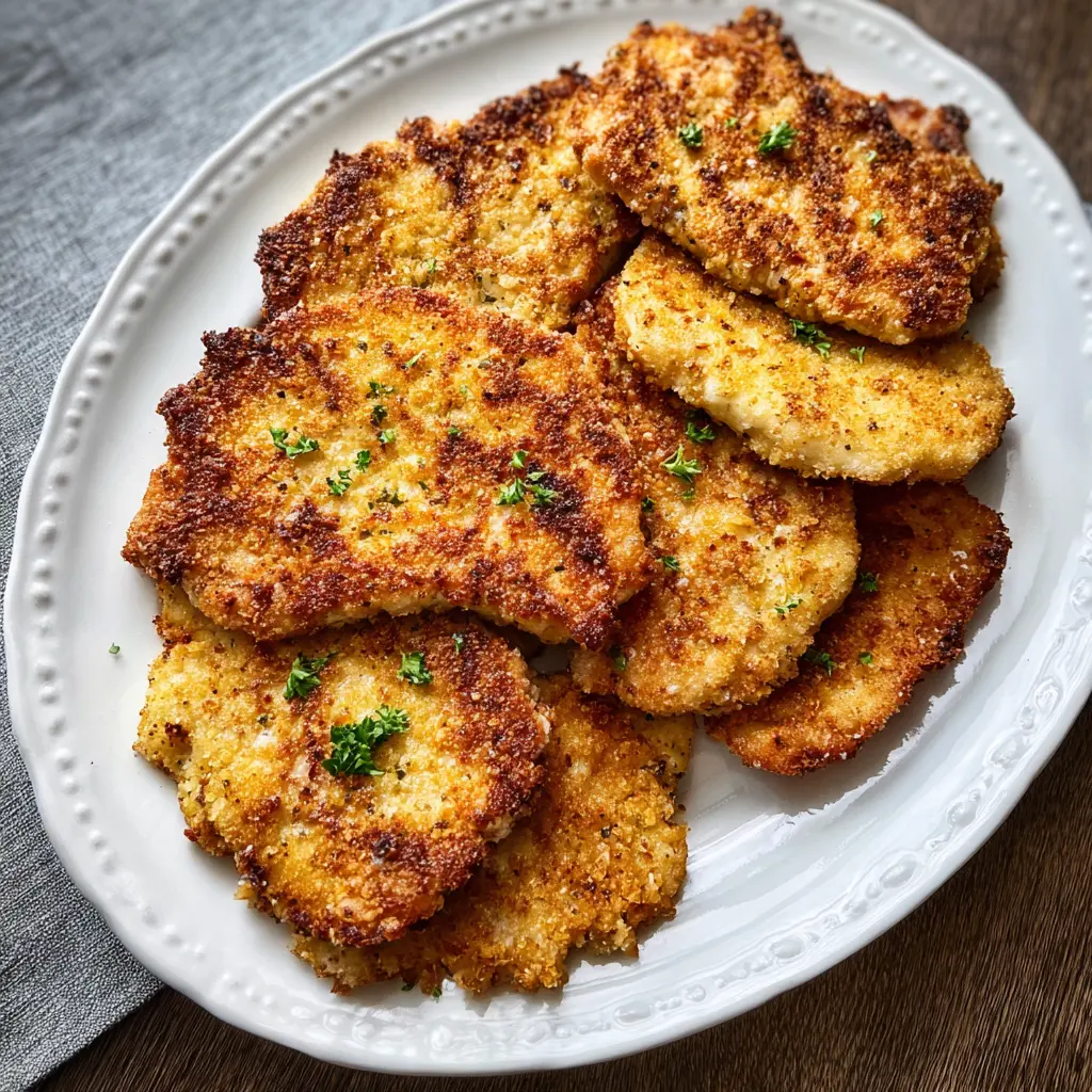 Air Fryer Chicken Cutlets recipe, served and ready to eat, easy homemade dinner