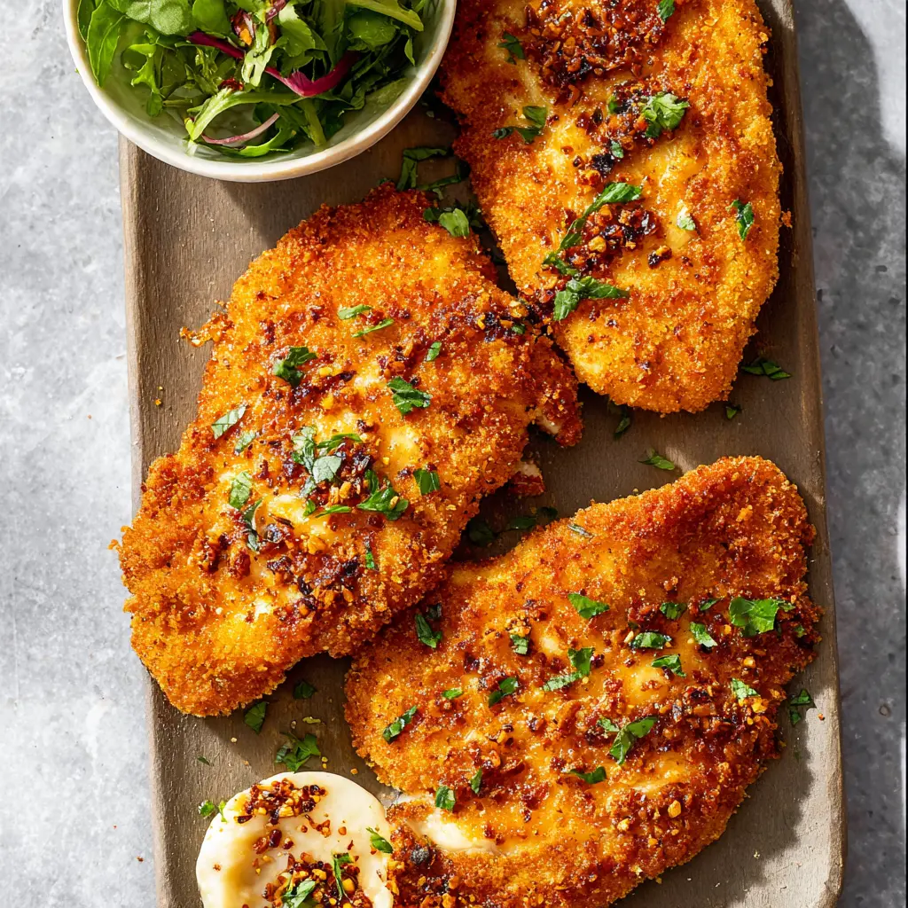 Air Fryer Chicken Cutlets Parmesan recipe, served and ready to eat, easy homemade dish