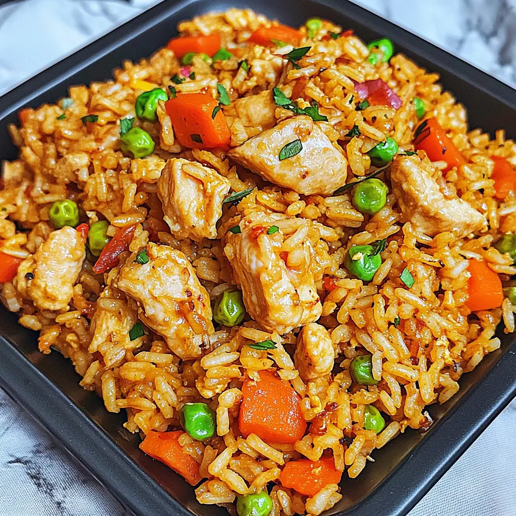Air Fryer Chicken Fried Rice recipe, served and ready to eat, easy homemade dinner