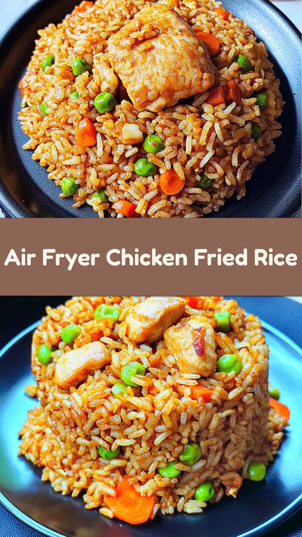 Air Fryer Chicken Fried Rice recipe, served and ready to eat, easy homemade dinner
