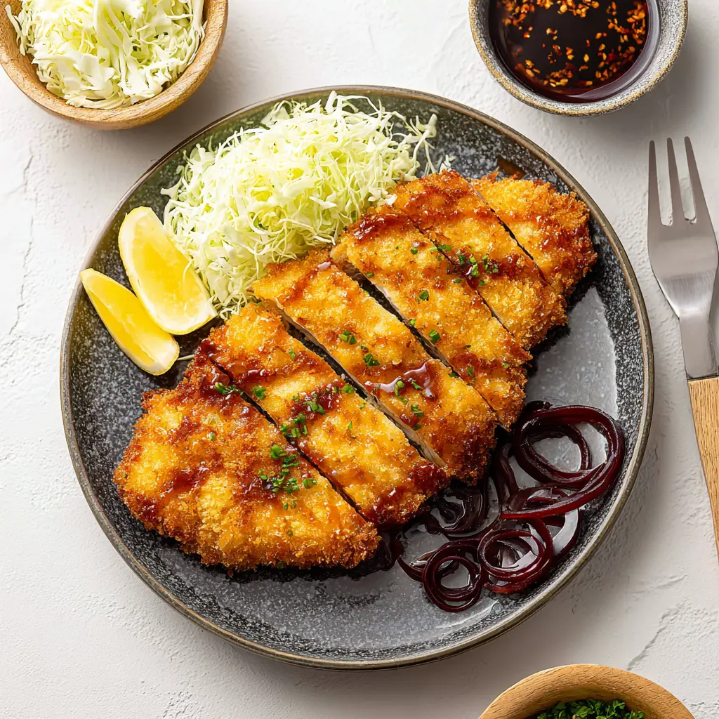 Air Fryer Chicken Katsu Panko served and ready to eat, easy homemade dish