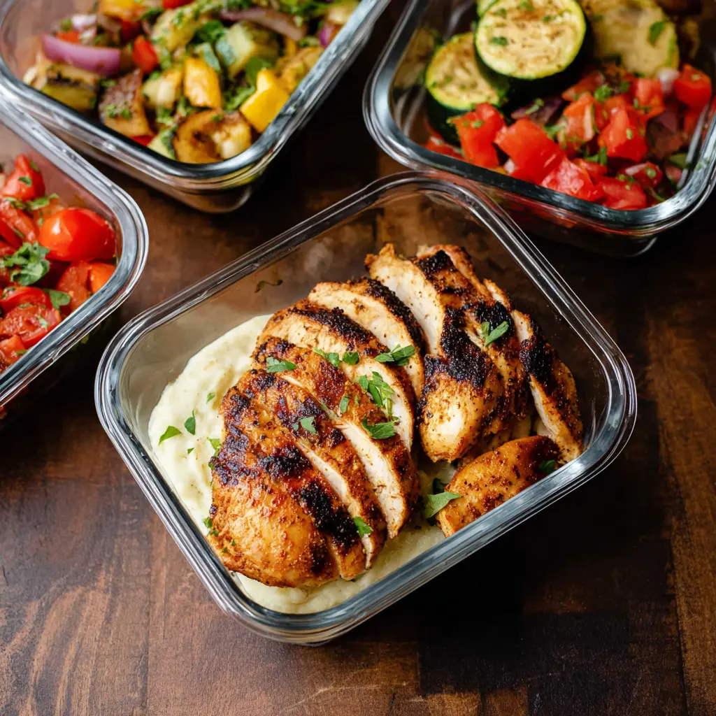 Air Fryer Chicken Meal Prep Bowls recipe, served and ready to eat, easy homemade dinner