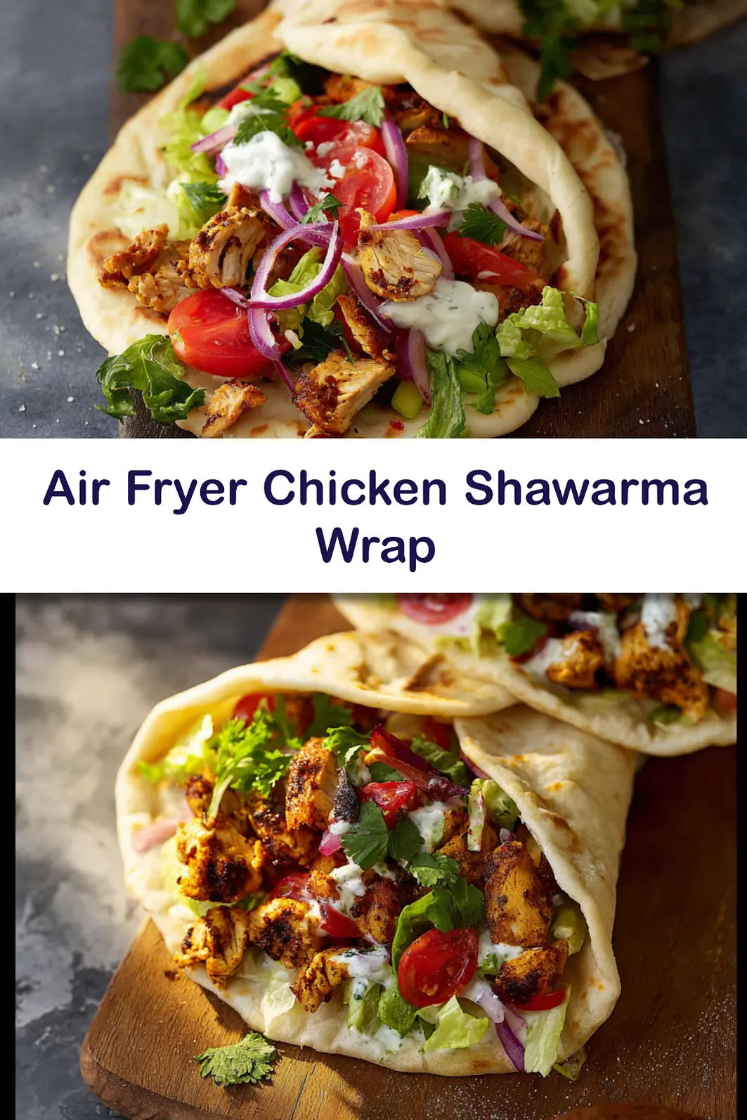 Air Fryer Chicken Shawarma Wrap recipe, served and ready to eat, easy homemade dish_pin