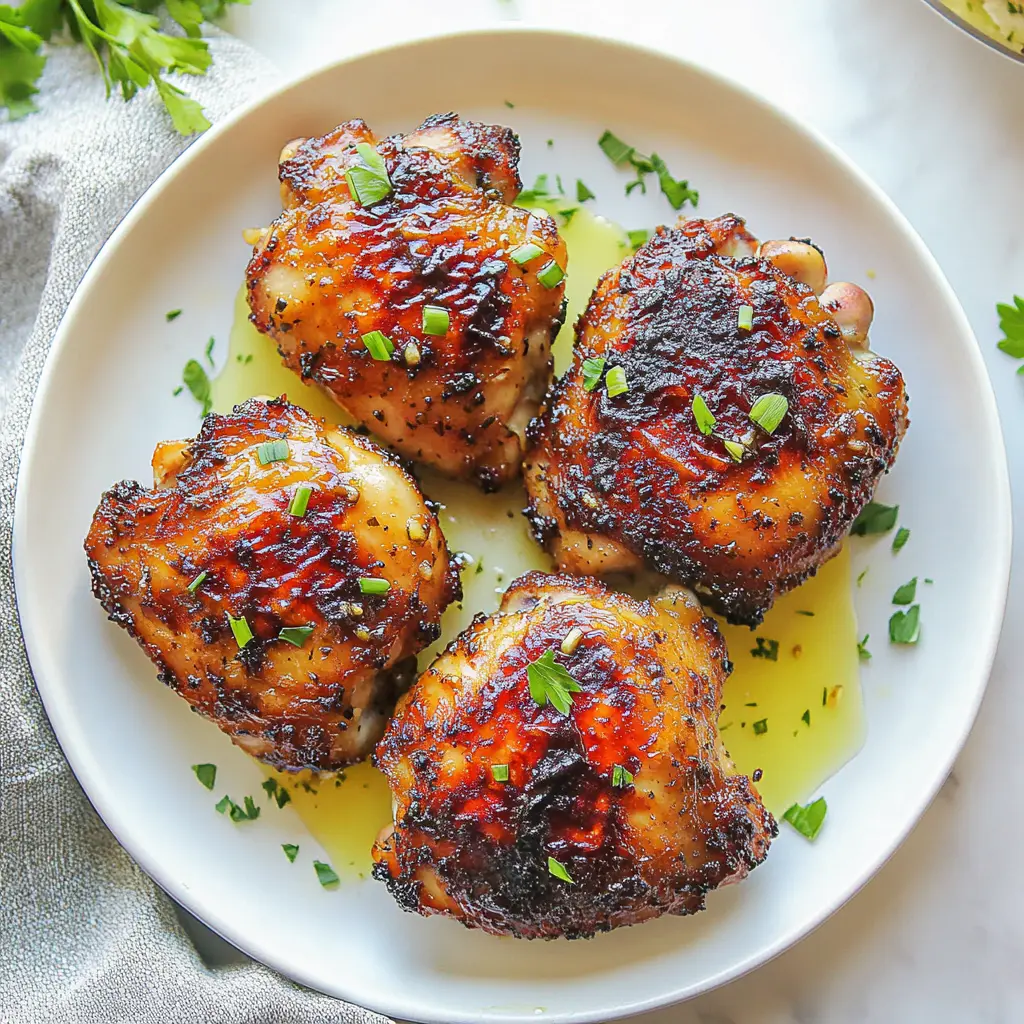 Air Fryer Chicken Thighs Garlic Butter recipe, served and ready to eat, easy homemade dinner