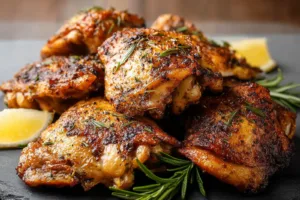 Air Fryer Chicken Thighs Lemon Herb Spring Vibrant Easy Recipe Air Fryer Chicken Thighs Lemon Herb recipe, served and ready to eat, easy homemade dinner