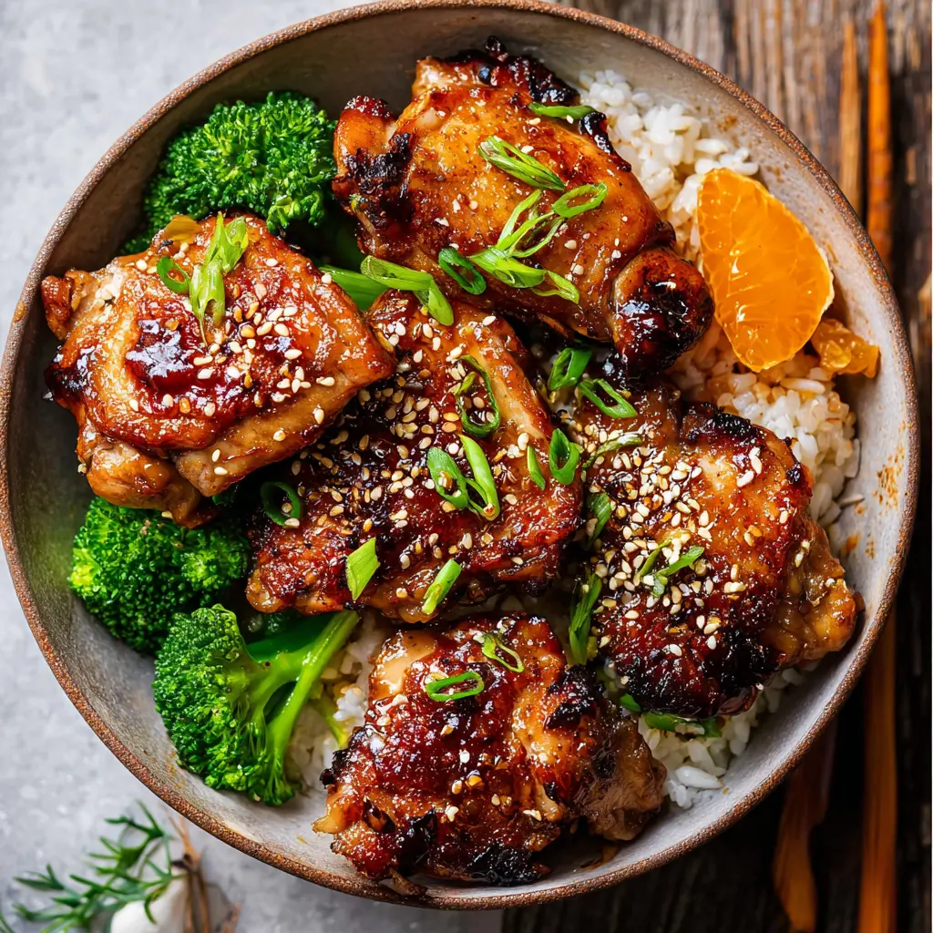 Air Fryer Chicken Thighs Teriyaki recipe, served and ready to eat, easy homemade dinner