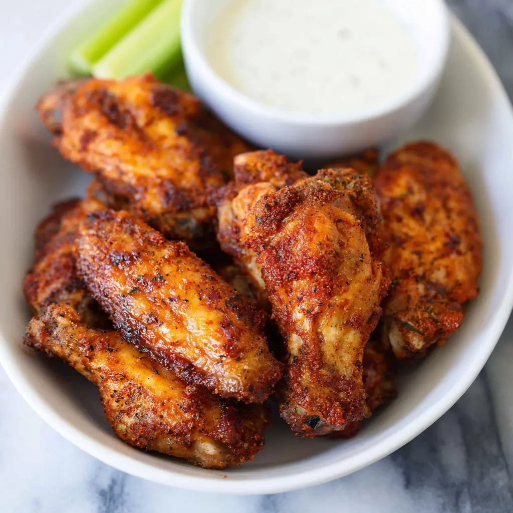 Air Fryer Chicken Wings Dry Rub recipe, served and ready to eat, easy homemade dish