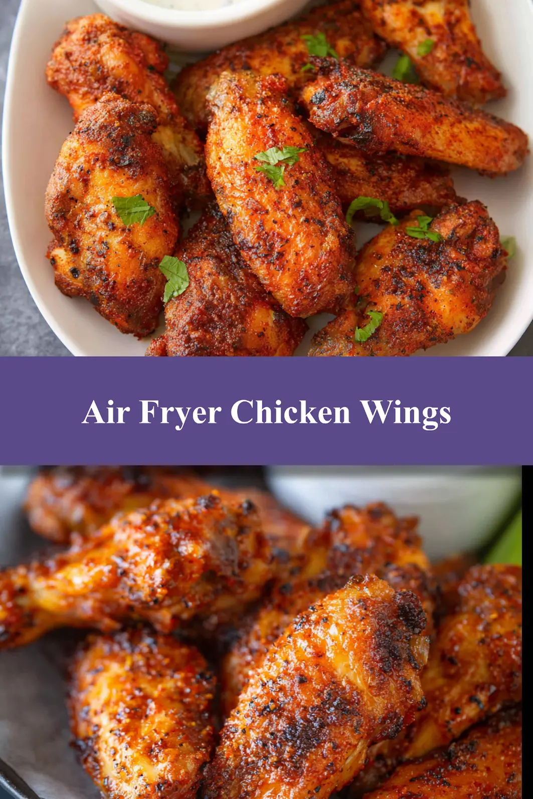 Air Fryer Chicken Wings Dry Rub recipe, served and ready to eat, easy homemade dish_pin