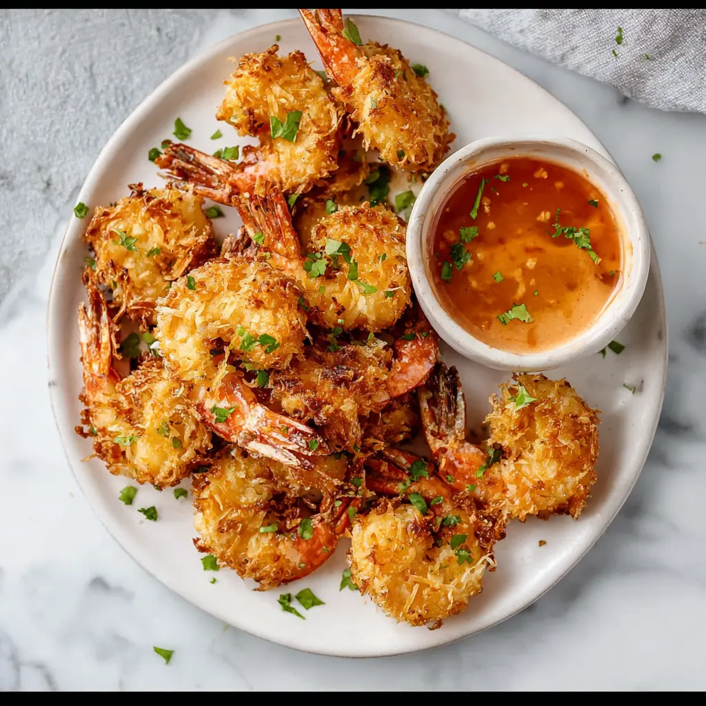 Air Fryer Coconut Shrimp Sauce recipe, served and ready to eat, easy homemade dinner