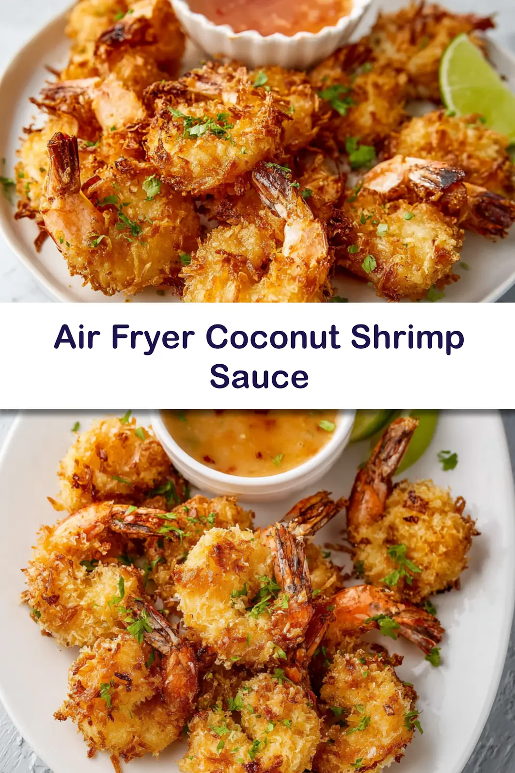 Air Fryer Coconut Shrimp Sauce recipe, served and ready to eat, easy homemade dinner
