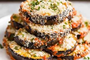 Air Fryer Eggplant Parmesan recipe, served and ready to eat, easy homemade dinner