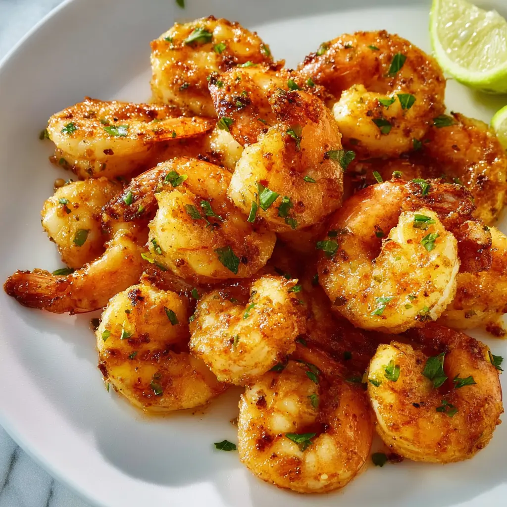 Air Fryer Garlic Butter Shrimp recipe, served and ready to eat, easy homemade dinner
