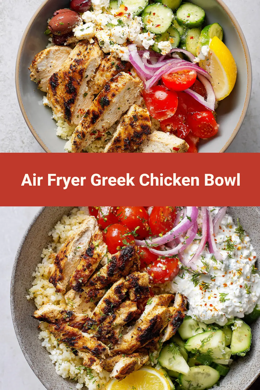 Air Fryer Greek Chicken Bowl High Protein Satisfying Dinner 7 Air Fryer Greek Chicken Bowl High Protein recipe, served and ready to eat, easy homemade dinner