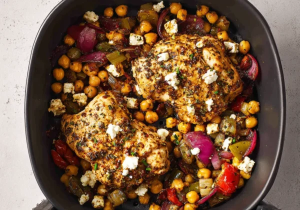 Air Fryer Greek Chicken Chickpeas Feta Vibrant New Way to Make Dinner Satisfying