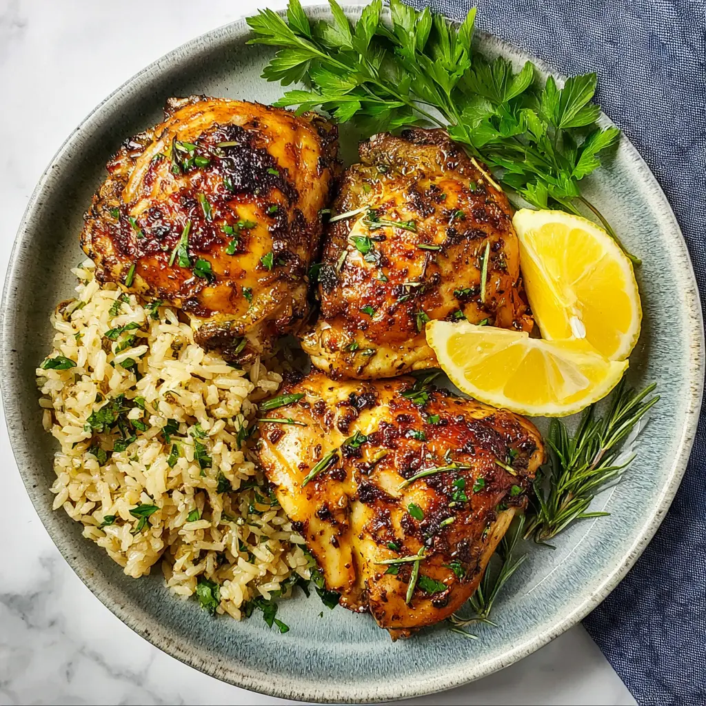 Air Fryer Greek Chicken Lemon Herb recipe, served and ready to eat, easy homemade dish