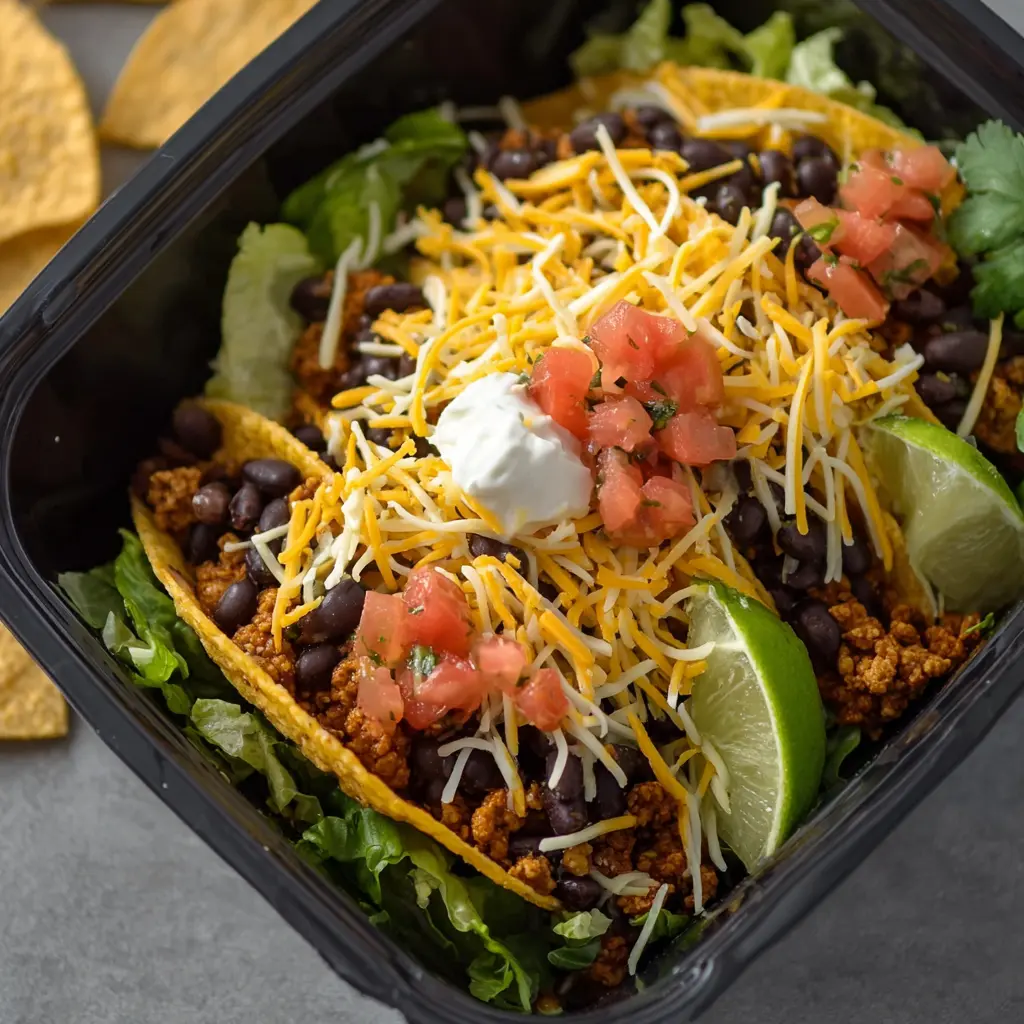 Air Fryer Ground Turkey Taco Bowl recipe, served and ready to eat, easy homemade dinner