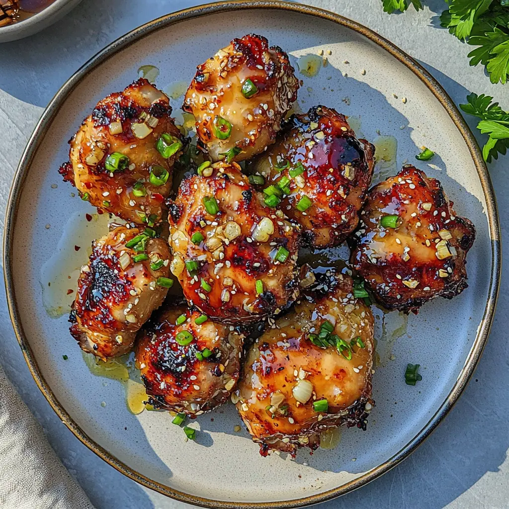 Air Fryer Honey Garlic Chicken Thighs Comforting and Crispy 6 Air fryer honey garlic chicken thighs served and ready to eat, easy homemade dinner