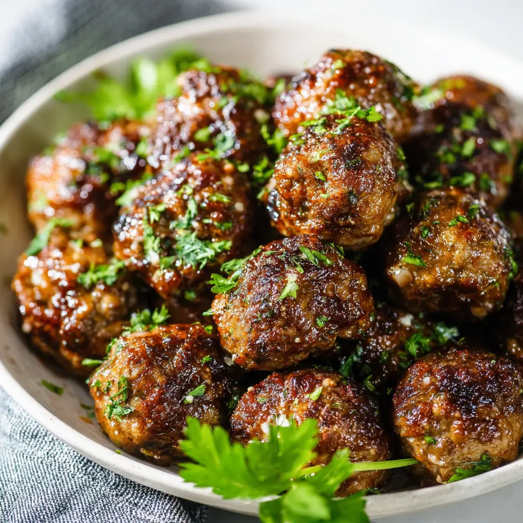 Air Fryer Italian Meatballs recipe, served and ready to eat, easy homemade dinner