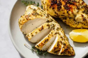 Air Fryer Lemon Herb Chicken Breast Spring Vibrant Easy Recipe Air Fryer Lemon Herb Chicken Breast recipe, served and ready to eat, easy homemade dinner