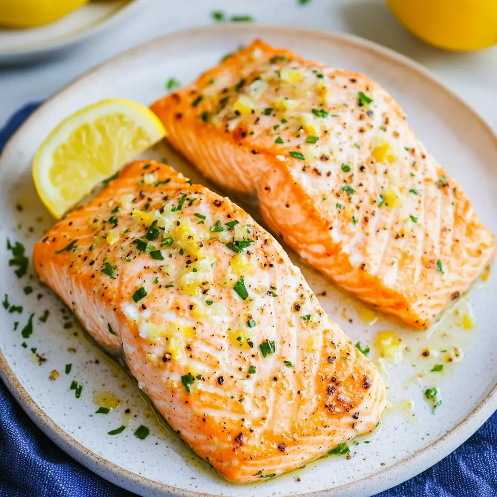Air Fryer Salmon Lemon Garlic Comforting Easy Weeknight Recipe 6 Air Fryer Salmon Lemon Garlic recipe, served and ready to eat, easy homemade dinner